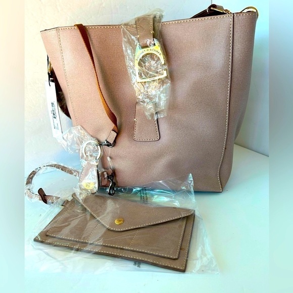 Dooney & Bourke Saffiano 3pc NWT Oyster Color Leather Tote - Picture 1 of 11